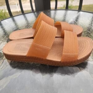 Reef Womens Water Vista Slide Tan Platform Sandal Rubber Strappy Chunky Sz 10